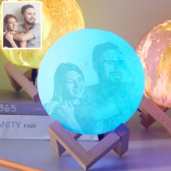 Personalised 3D Printed  Couple Photo Moon Lamp, Engraved Lamp - Touch Two Colors