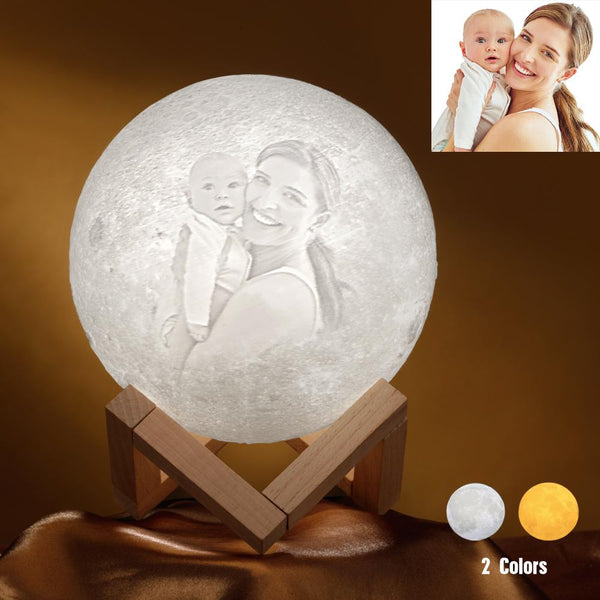 Custom Creative 3D Print and Engraved Mother and Baby Photo Moon Lamp - Touch Two Colors